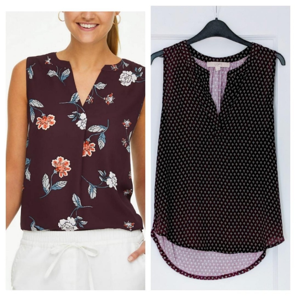 LOFT Burgundy Maroon Mixed Media Tank
